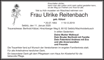 Traueranzeige von Ulrike Reitenbach von Frankenpost