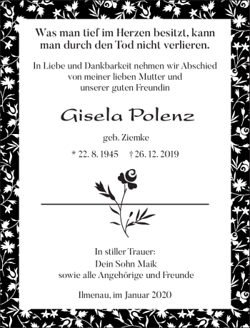 Traueranzeige von Gisela Polenz von Südthüringer Presse