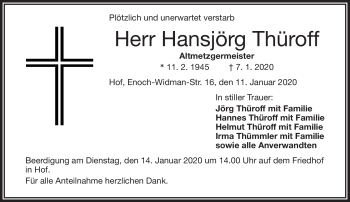 Traueranzeige von Hansjörg Thüroff von Frankenpost