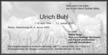 Traueranzeige von Ulrich Buhl von Frankenpost