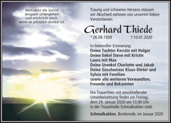 Traueranzeige von Gerhard Thiede von Südthüringer Presse