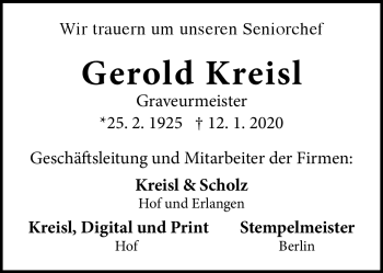 Traueranzeige von Gerold Kreisl von Frankenpost