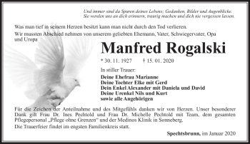 Traueranzeige von Manfred Rogalsik von Südthüringer Presse