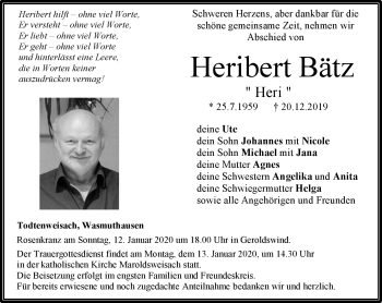 Traueranzeige von Heribert Bätz von Neue Presse Coburg