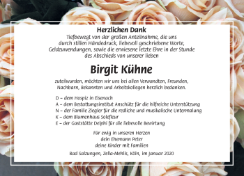 Traueranzeige von Birgit Kühne von Südthüringer Presse