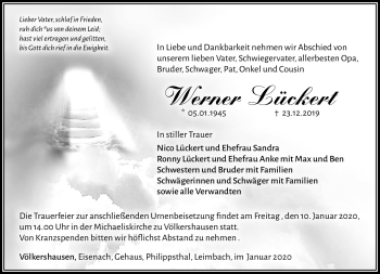 Traueranzeige von Werner Lückert von Südthüringer Presse