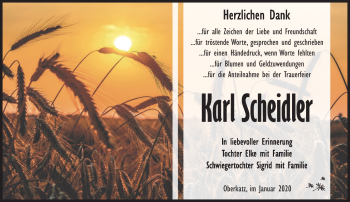 Traueranzeige von Karl Scheidler von Südthüringer Presse