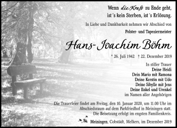 Traueranzeige von Hans-Joachim Böhm von Südthüringer Presse