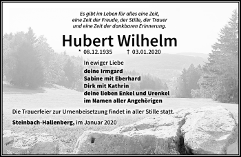 Traueranzeige von Hubert Wilhelm von Südthüringer Presse
