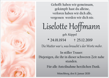 Traueranzeige von Liselotte Hoffmann von Frankenpost