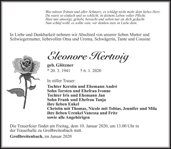 Traueranzeige von Eleonore Hedwig von Südthüringer Presse