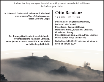 Traueranzeige von Otto Rehdanz von Südthüringer Presse