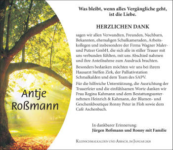 Traueranzeige von Antje Roßmann von Südthüringer Presse