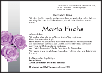 Traueranzeige von Marta Fuchs von Südthüringer Presse