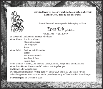 Traueranzeige von Erna Erb von Südthüringer Presse