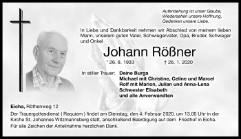 Traueranzeige von Johann Rößner von Neue Presse Coburg