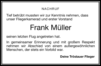 Traueranzeige von Frank Müller von Frankenpost