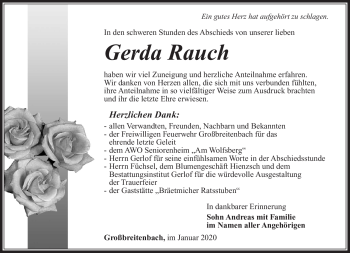 Traueranzeige von Gerda Rauch von Südthüringer Presse