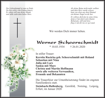 Traueranzeige von Werner Scheerschmidt von Südthüringer Presse