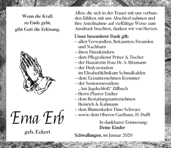 Traueranzeige von Erna Erb von Südthüringer Presse