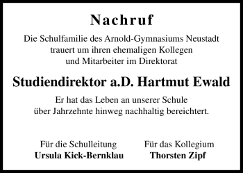 Traueranzeige von Hartmut Ewald von Neue Presse Coburg