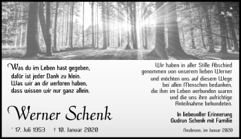 Traueranzeige von Werner Schenk von Südthüringer Presse