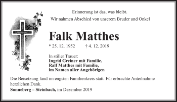 Traueranzeige von Falk Matthes von Südthüringer Presse