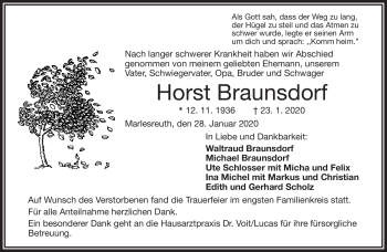 Traueranzeige von Horst Braunsdorf von Frankenpost