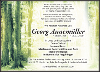 Traueranzeige von Georg Annemüller von Südthüringer Presse