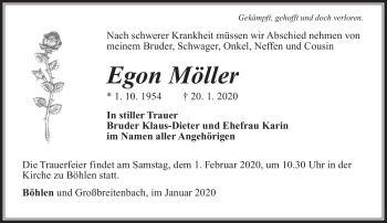 Traueranzeige von Egon Möller von Südthüringer Presse