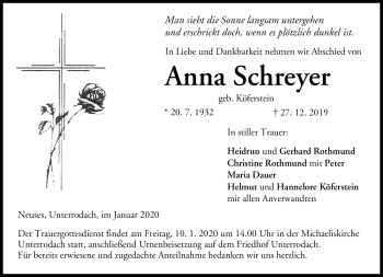 Traueranzeige von Anna Schreyer von Neue Presse Coburg