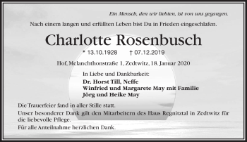 Traueranzeige von Charlotte Rosenbusch von Frankenpost