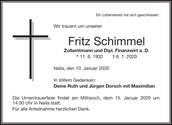 Traueranzeige von Fritz Schimmel von Frankenpost