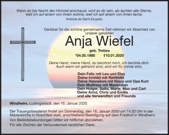 Traueranzeige von Anja Wiefel von Neue Presse Coburg