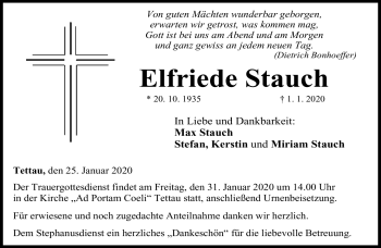 Traueranzeige von Elfriede Stauch von Neue Presse Coburg