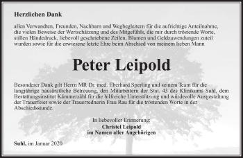 Traueranzeige von Peter Leipold von Südthüringer Presse