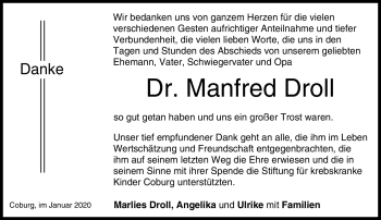 Traueranzeige von Manfred Droll von Neue Presse Coburg