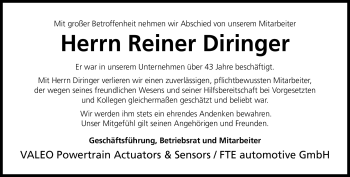 Traueranzeige von Reiner Diringer von Neue Presse Coburg