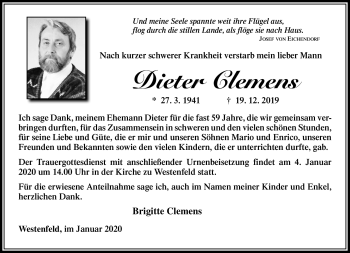 Traueranzeige von Dieter Clemens von Südthüringer Presse