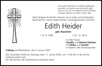 Traueranzeige von Edith Heider von Neue Presse Coburg
