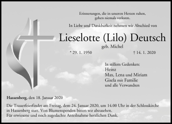 Traueranzeige von Lieselotte Deutsch von Neue Presse Coburg