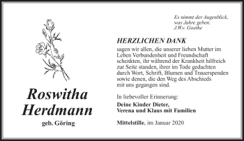 Traueranzeige von Roswitha Herdmann von Südthüringer Presse