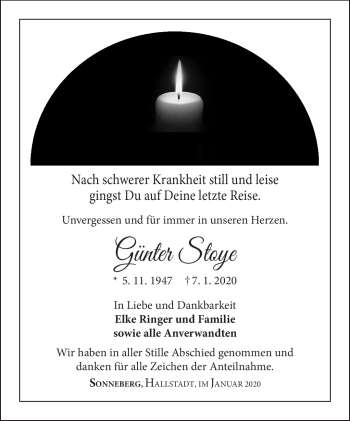 Traueranzeige von Günter Stoye von Südthüringer Presse