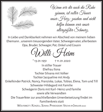 Traueranzeige von Willi Heim von Südthüringer Presse