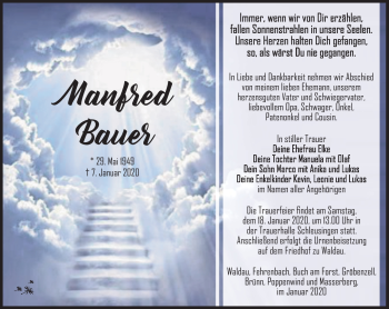 Traueranzeige von Manfred Bauer von Südthüringer Presse