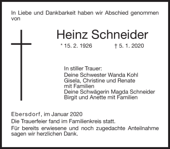 Traueranzeige von Heinz Schneider von Neue Presse Coburg