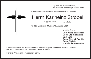 Traueranzeige von Karlheinz Strobel von Frankenpost