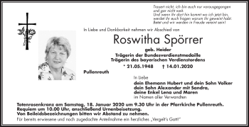Traueranzeige von Roswitha Spörrer von Frankenpost