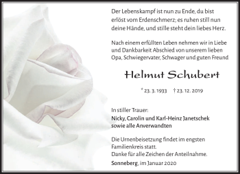 Traueranzeige von Helmut Schubert von Südthüringer Presse