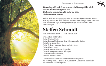 Traueranzeige von Steffen Schmidt von Südthüringer Presse